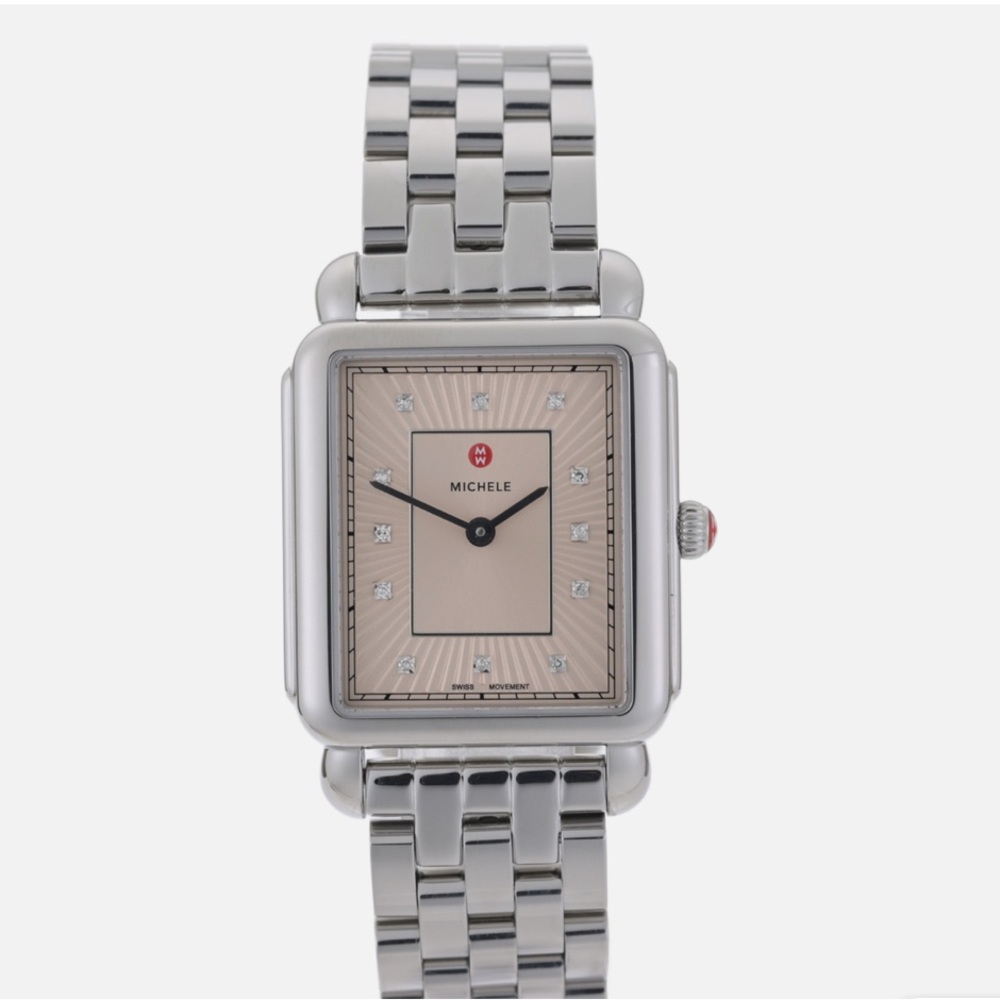 MICHELE Deco II Salmon Dial 12 Piece Diamond 30x32mm Ladies Watch